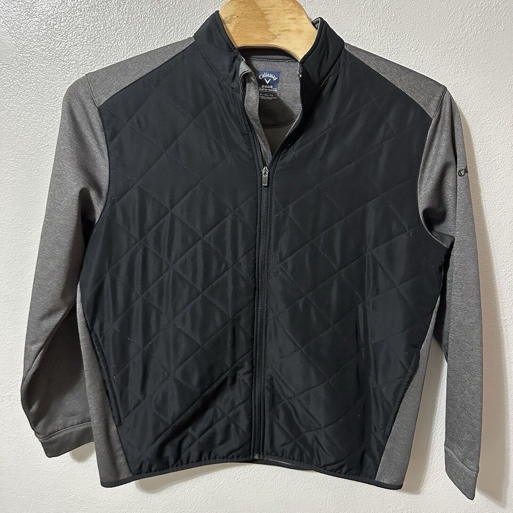 Callaway Men's XL Weather Series‎ Full Zip Jacket Black Gray Lightweight Quilted